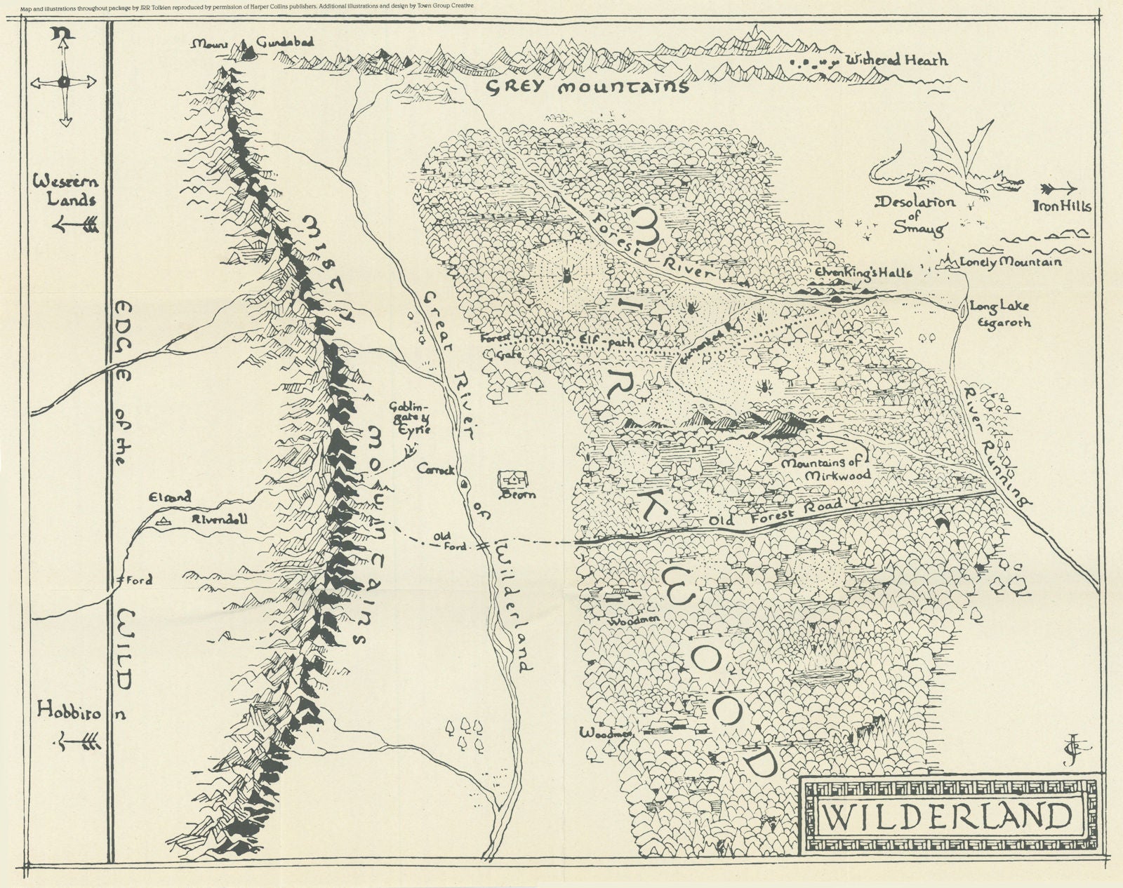 Wilderland or Rhovanion. The Hobbit. Middle-earth. 35x45cm. TOLKIEN 1997 map